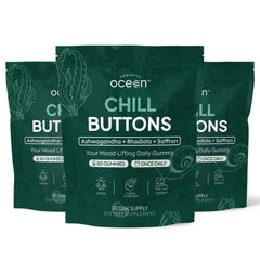 Organics Ocean Chill Buttons gummy with ashwagandha promoting relaxation.