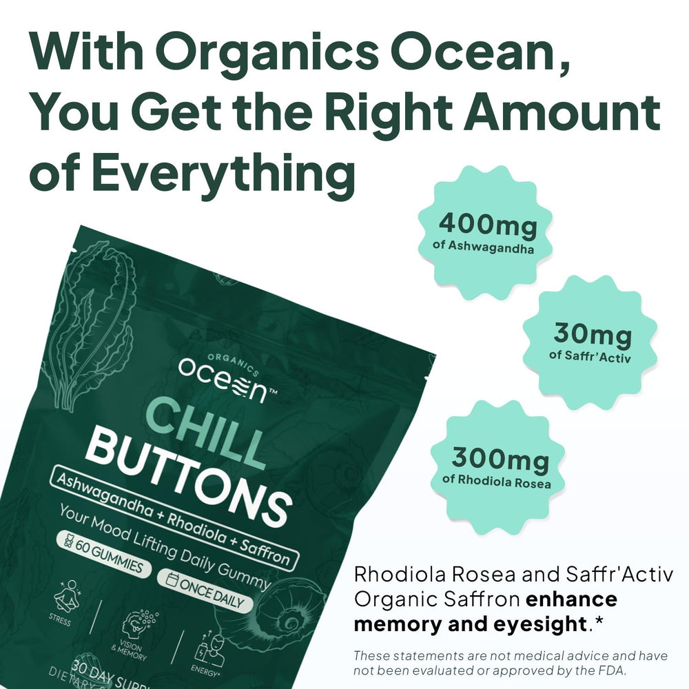 Organics Ocean Chill Buttons saffron for mood and focus support.