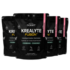 Organics Ocean Krealyte Fusion bottle label showcases vegan, sugar-free formula for clean fueling.