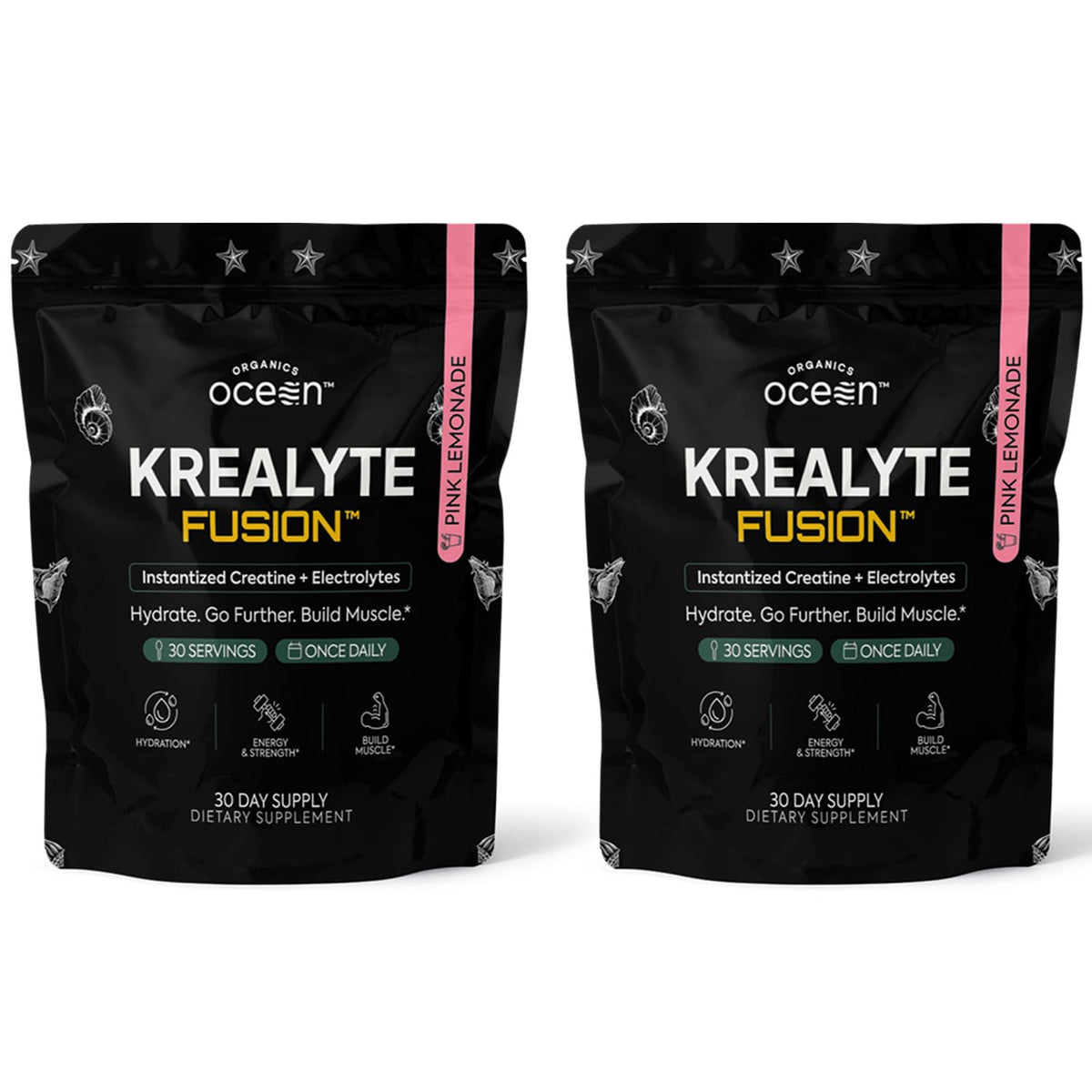 Organics Ocean Krealyte Fusion pink lemonade bottle ready for workouts