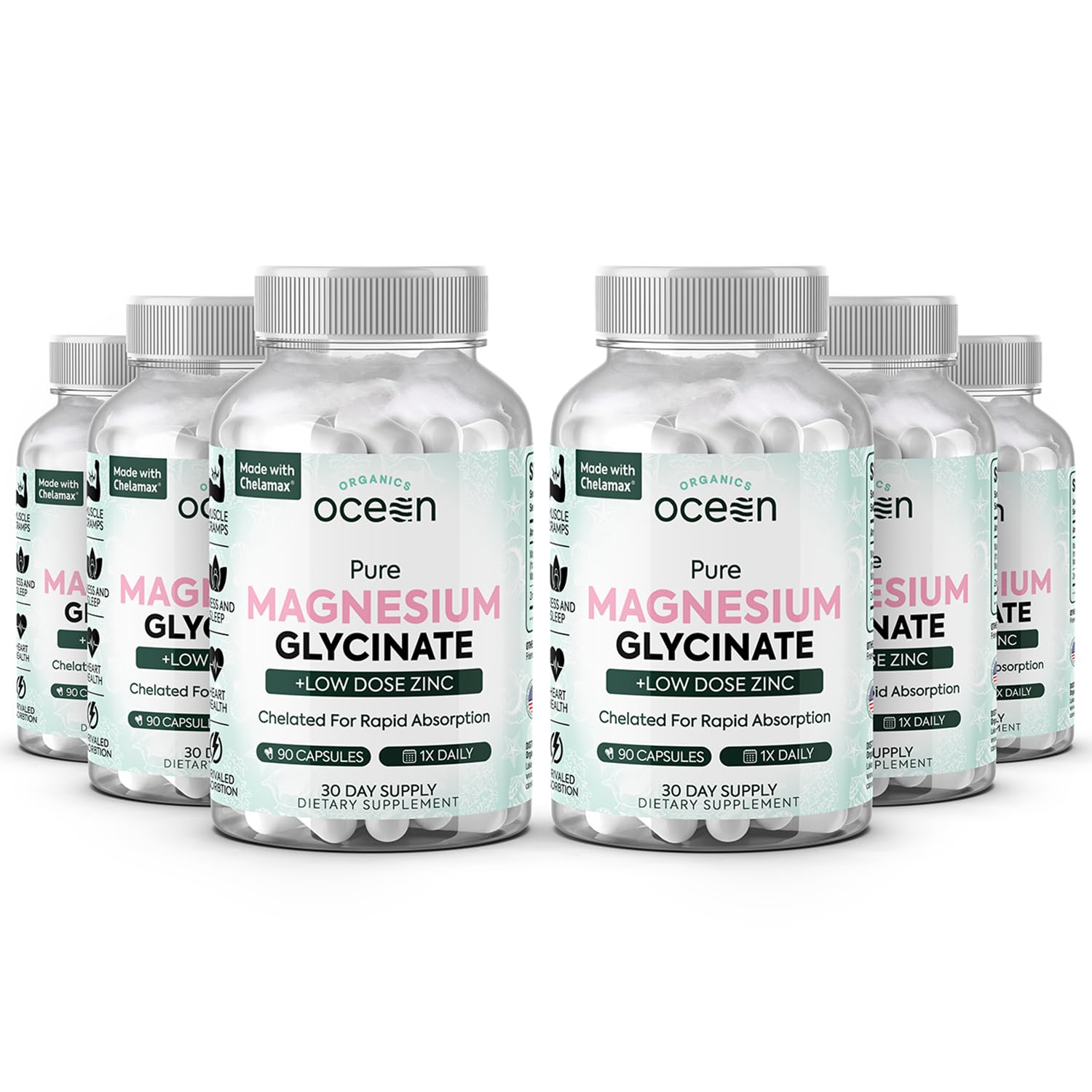 Organics Ocean bottle shows pure magnesium glycinate with zinc for daily support.