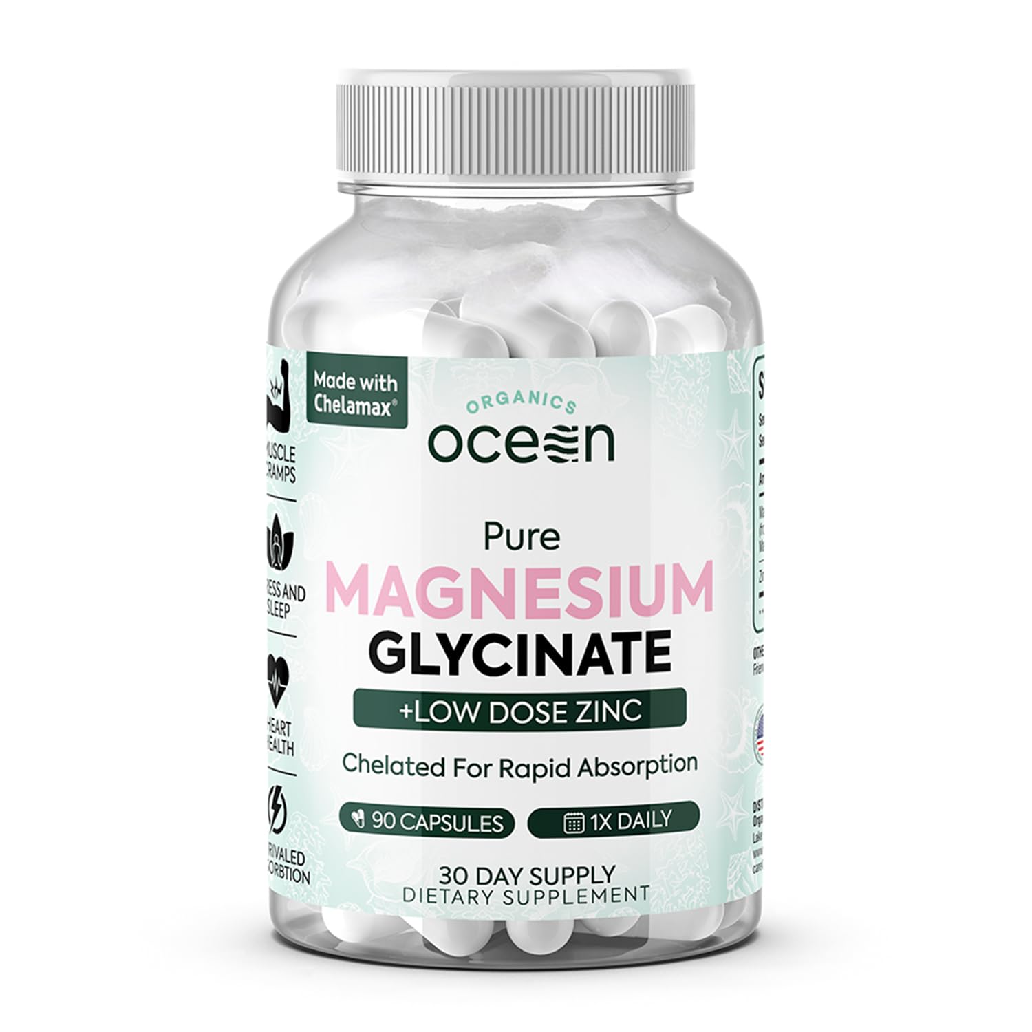 Organics Ocean bottle with magnesium glycinate zinc supports daily wellness.