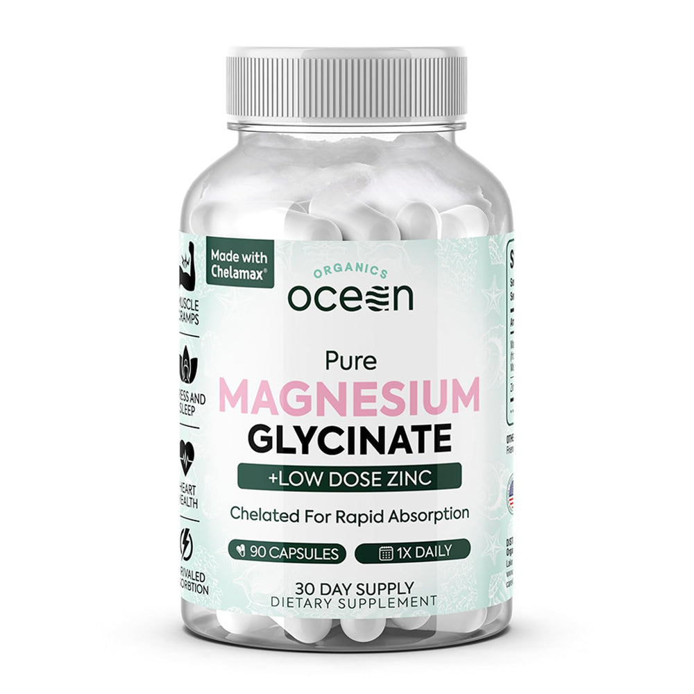 Organics Ocean bottle with magnesium glycinate zinc supports daily wellness.