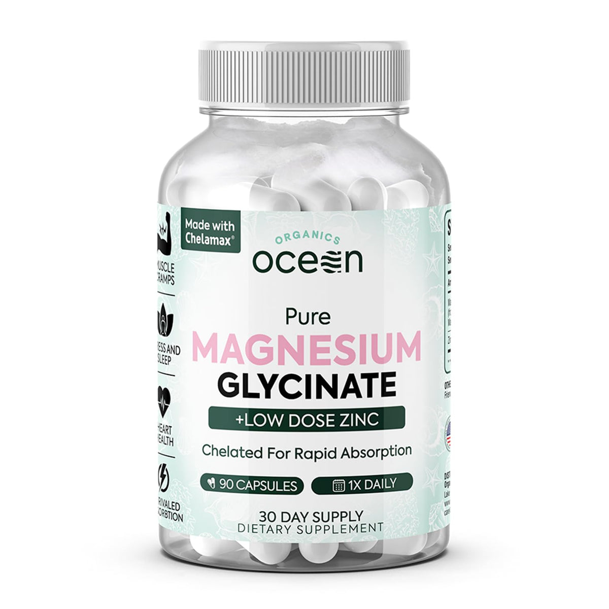 Organics Ocean bottle with magnesium glycinate zinc supports daily wellness.