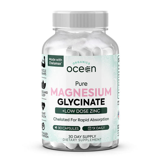 Organics Ocean bottle with magnesium glycinate zinc supports daily wellness.