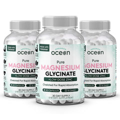 Organics Ocean Pure Magnesium Glycinate with Zinc bottle close-up highlighting high absorption.