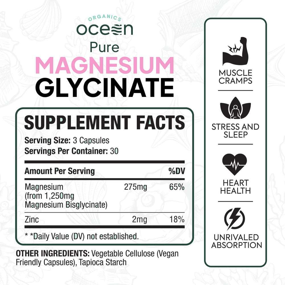 Organics Ocean capsules displayed beside the bottle highlight high absorption formula.