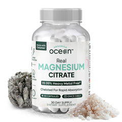 Organics Ocean Real Magnesium Citrate bottle—close-up shows purity and fast absorption.