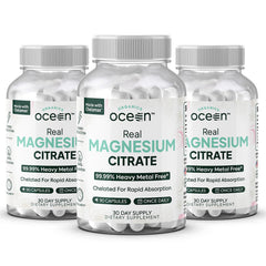Organics Ocean Real Magnesium Citrate bottle pour demonstrates convenient dosing for energy support.