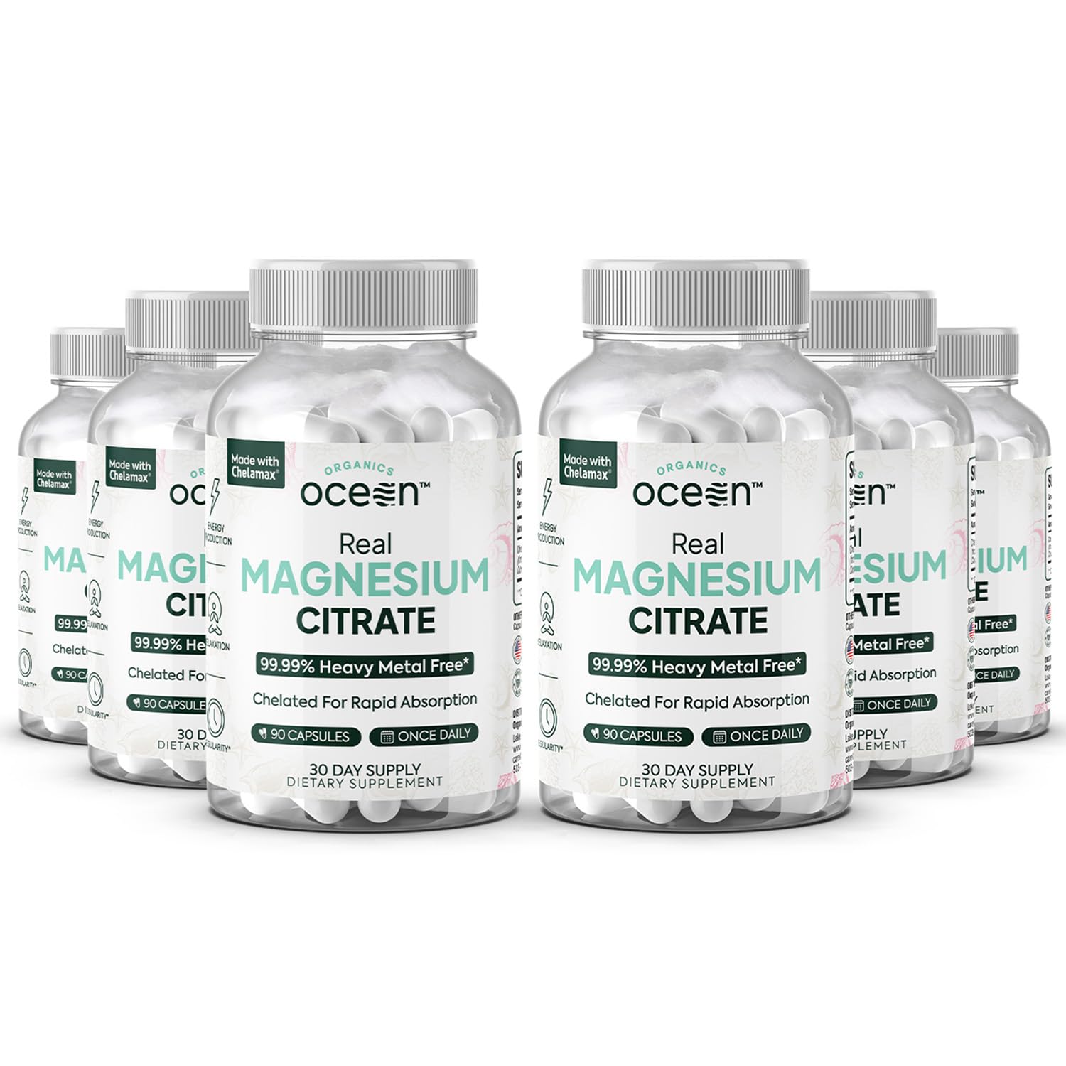 Organics Ocean Real Magnesium Citrate capsules in bottle support energy and calm.