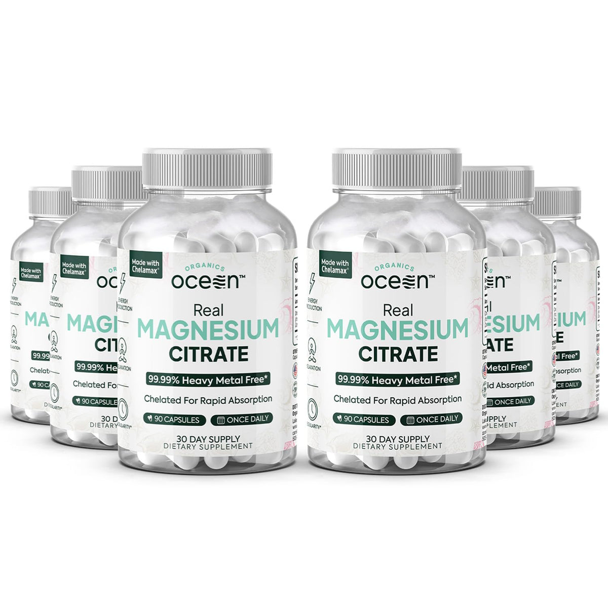 Organics Ocean Real Magnesium Citrate capsules in bottle support energy and calm.