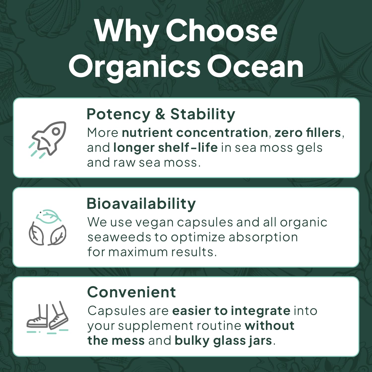 Ingredients chart; 84 minerals and organic nutrients in each serving