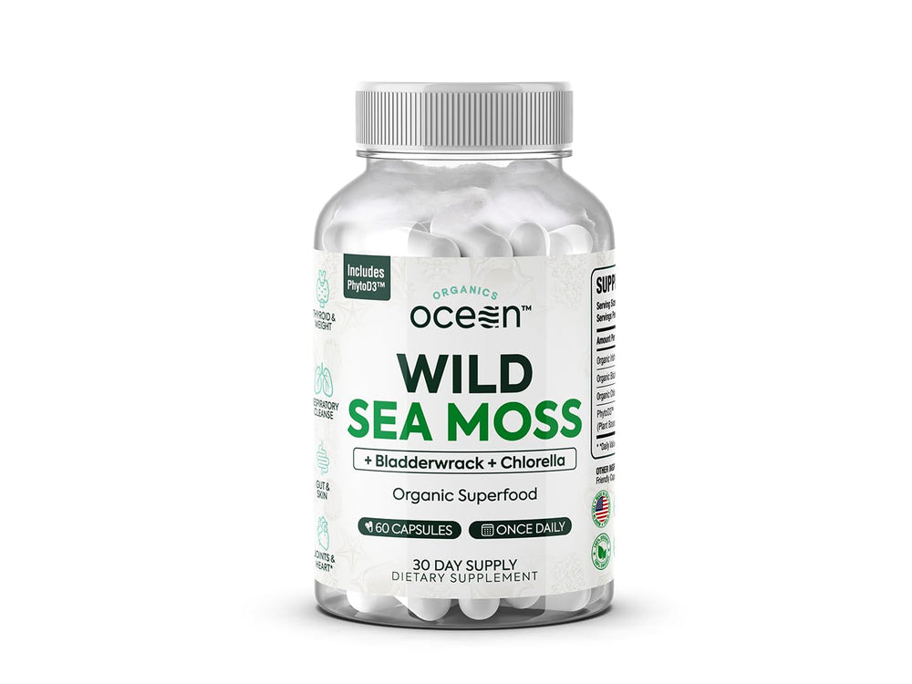 Organics Ocean Wild Sea Moss Capsules bottle for daily wellness.