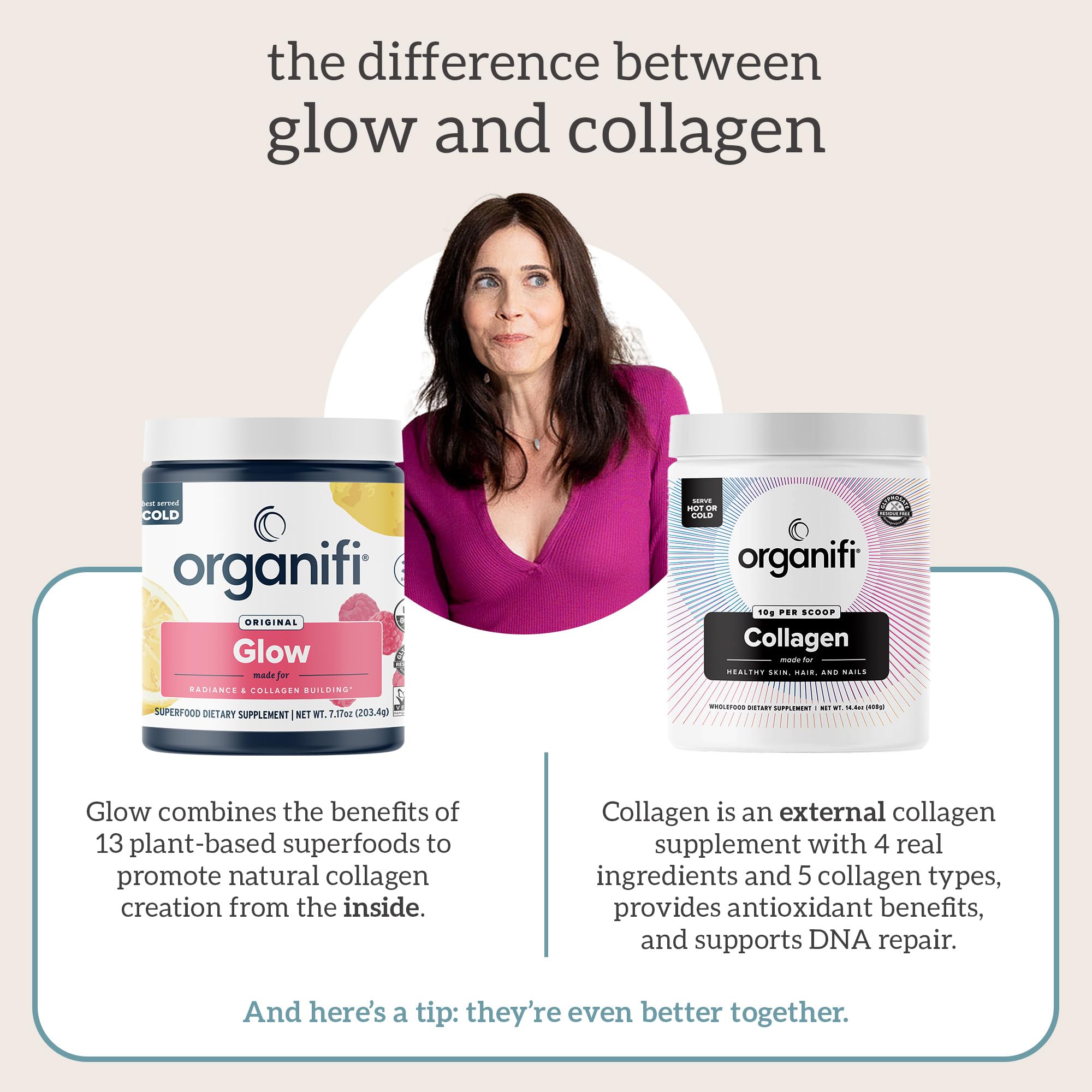 Organifi Collagen Powder stirred into smoothie demonstrates versatile use.