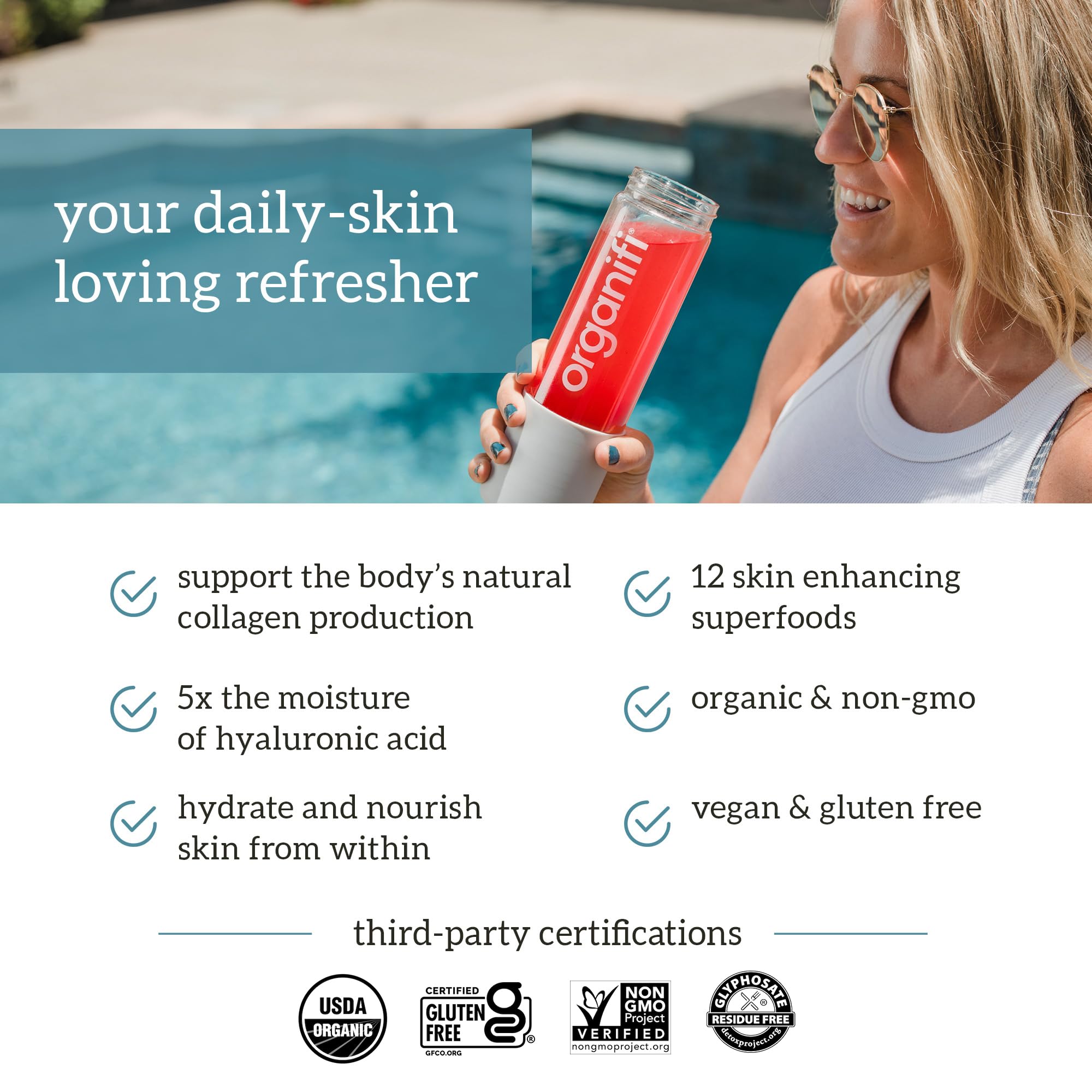 Organic non-GMO ingredients in Organifi Glow packaging