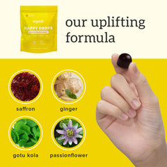 Organifi Happy Drops passionflower scene showcasing calming notes for relaxed moments.