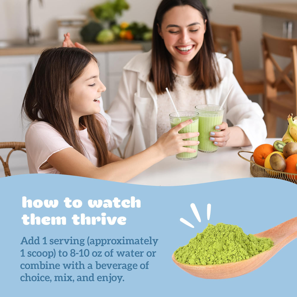 Organifi Kids Easy Greens smoothie glass shows delicious kid-friendly nutrition