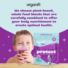 Organifi Kids Protect container shows the 15 servings label for easy planning