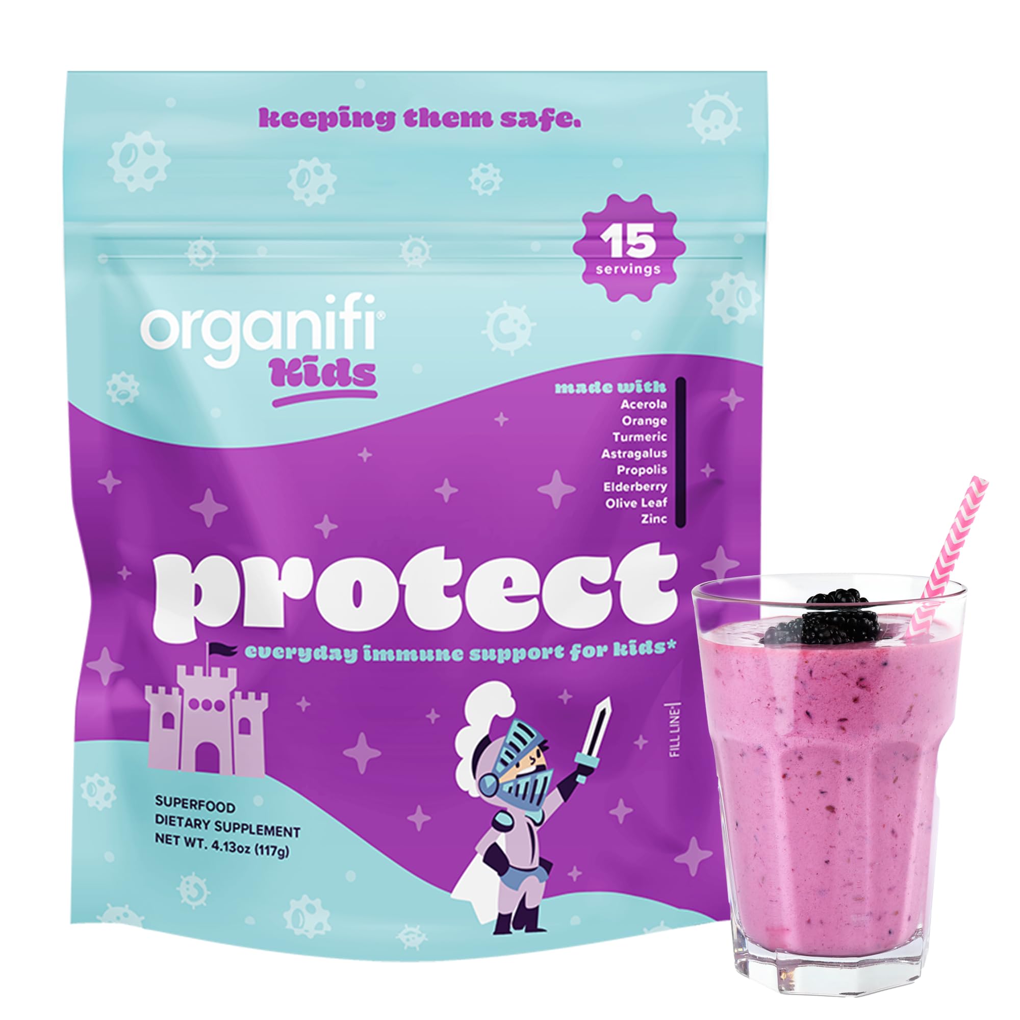 Organifi Kids Protect berry bottle for daily immune support