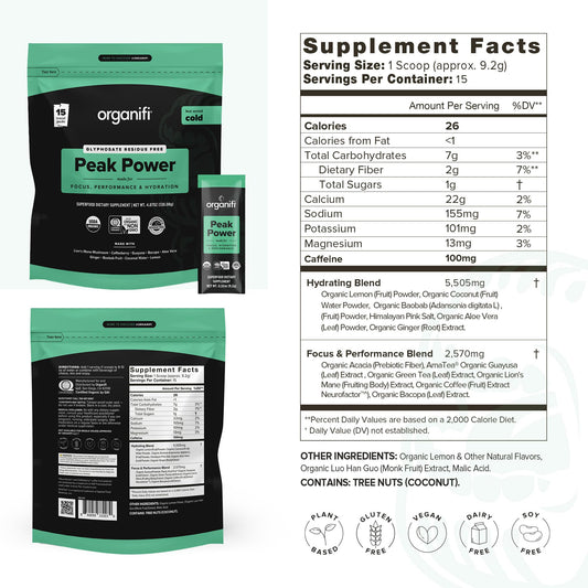 Organifi Peak Power powder dissolving in water for hydration during training.