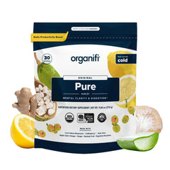 Organifi Pure bottle side view for on-the-go focus sessions.