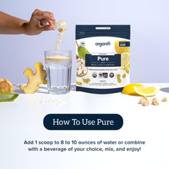Organifi Pure digestive-friendly blend illustration indicating gut support.