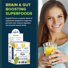 Organifi Pure Smart Packs ingredients list showcases natural herbs and fruits.