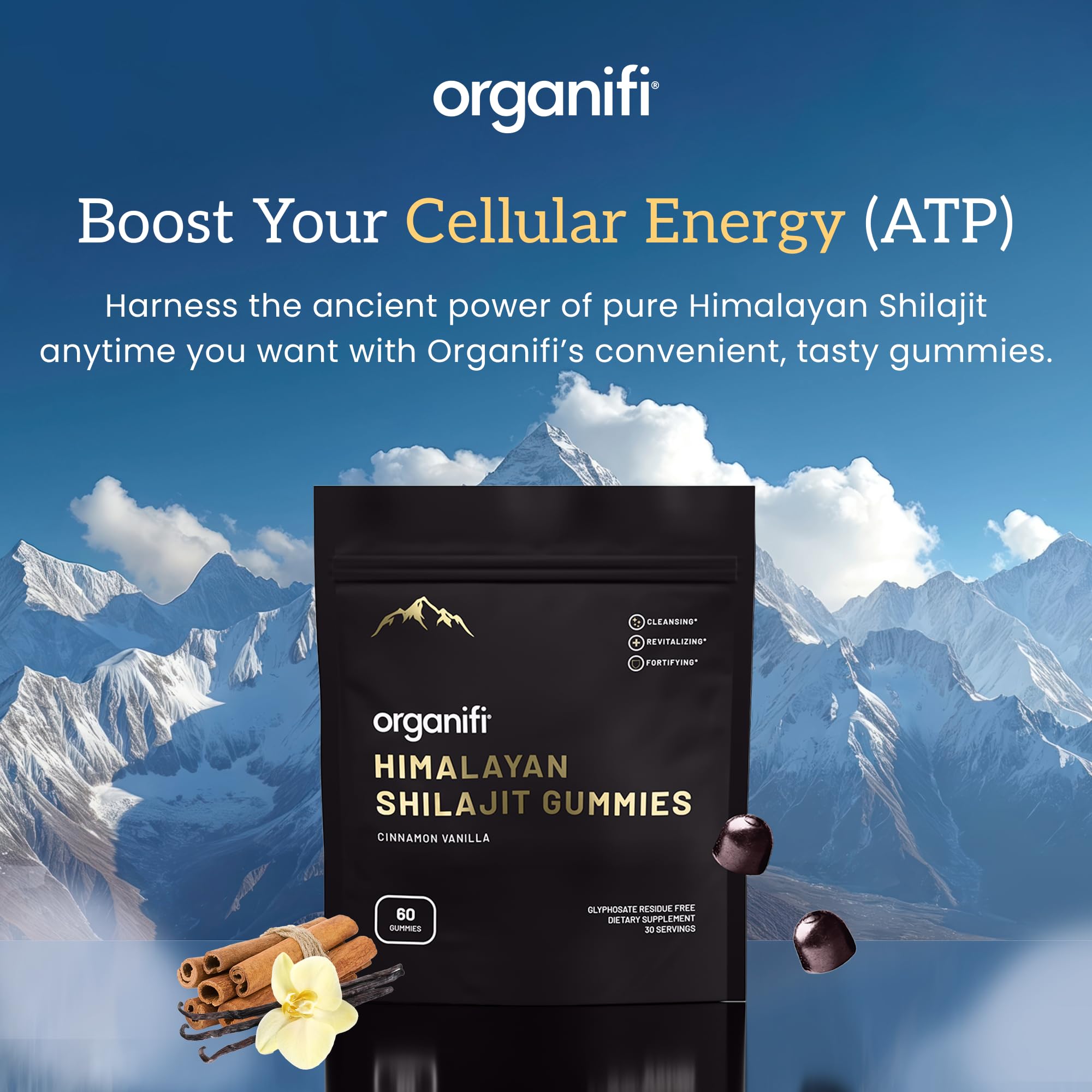 Organifi Shilajit Gummies bottle back shows ingredients and directions