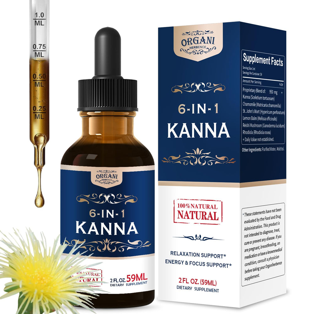 OrganiHerbence Kanna Drops bottle ready for relaxed focus at home