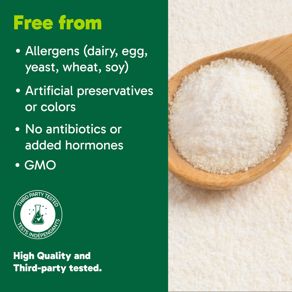 Organika collagen powder displays grass-fed labeling and clean sourcing