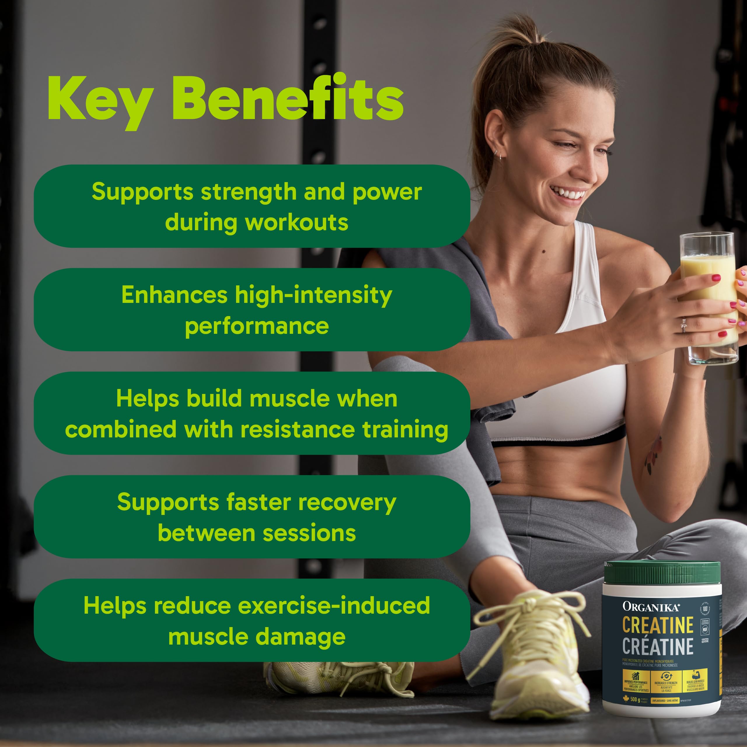 Organika creatine powder dissolving in liquid for easy mixing and intake.