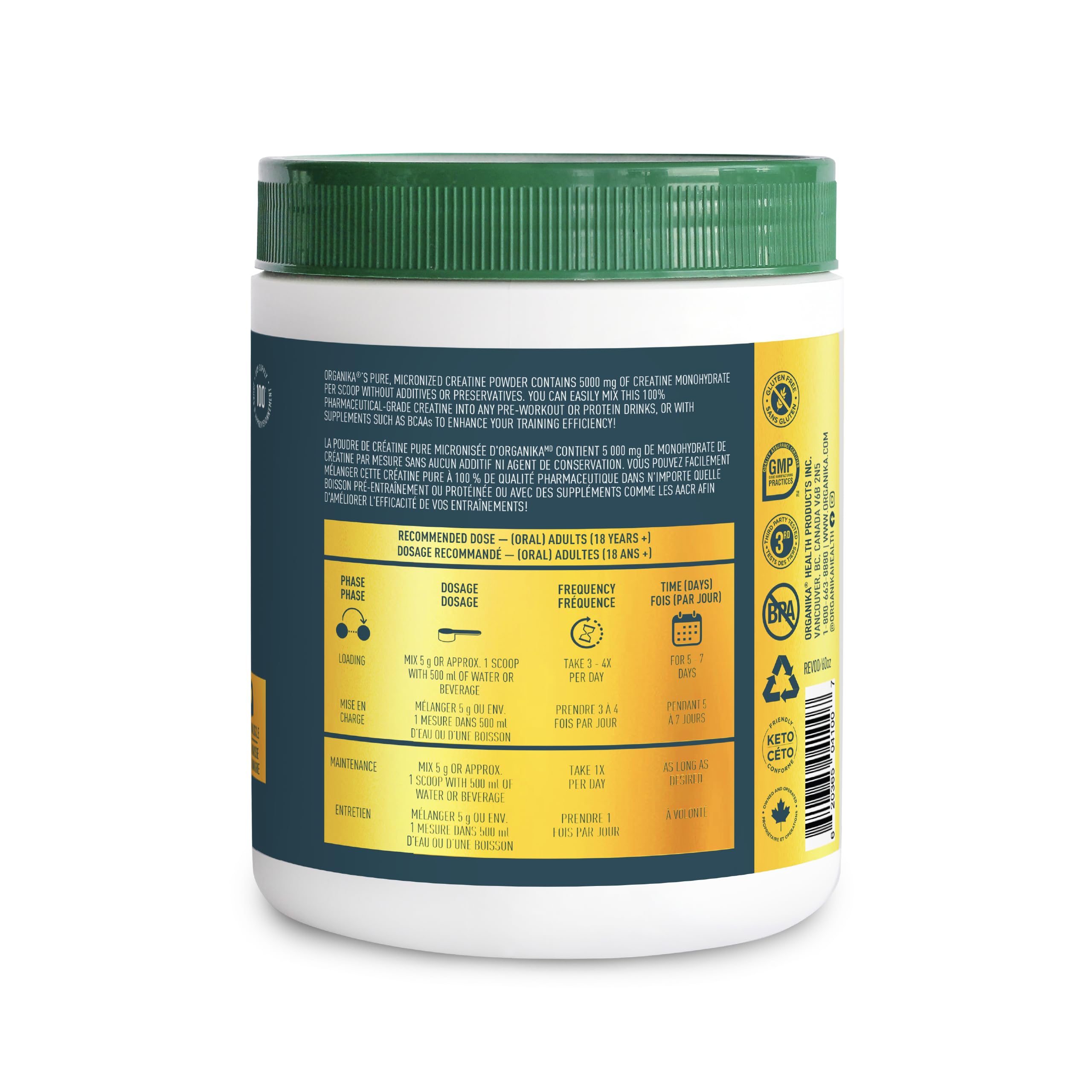Organika creatine powder ready for post-workout routine to support performance.