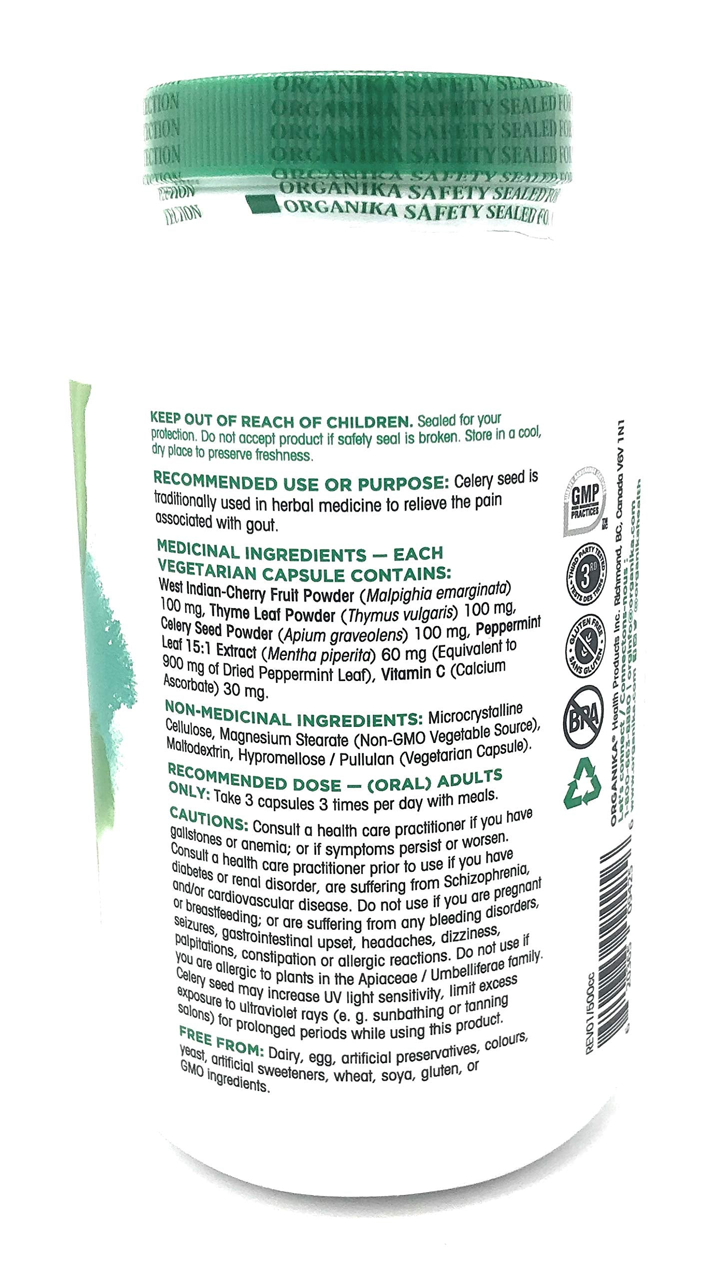 Organika Goutrin capsules close-up showing herbal blend for inflammation comfort.