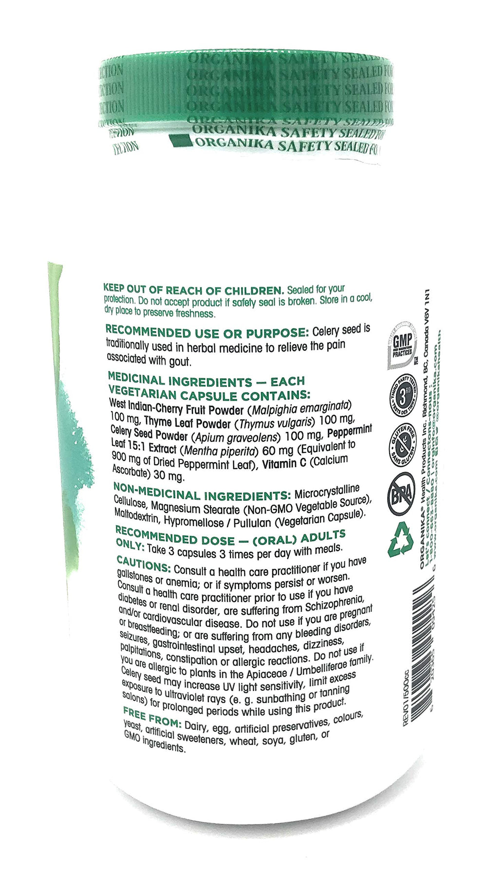 Organika Goutrin capsules close-up showing herbal blend for inflammation comfort.