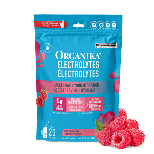 Organika Pure Electrolytes Raspberry tub ready for quick hydration after workouts.
