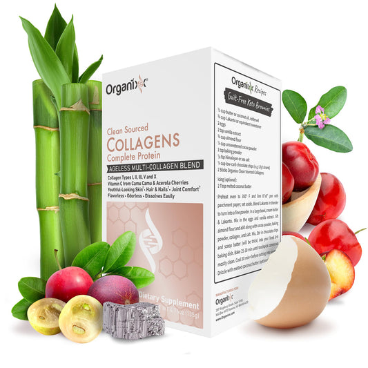Organixx Clean-Sourced Collagen bottle close-up highlighting purity and daily protein support.