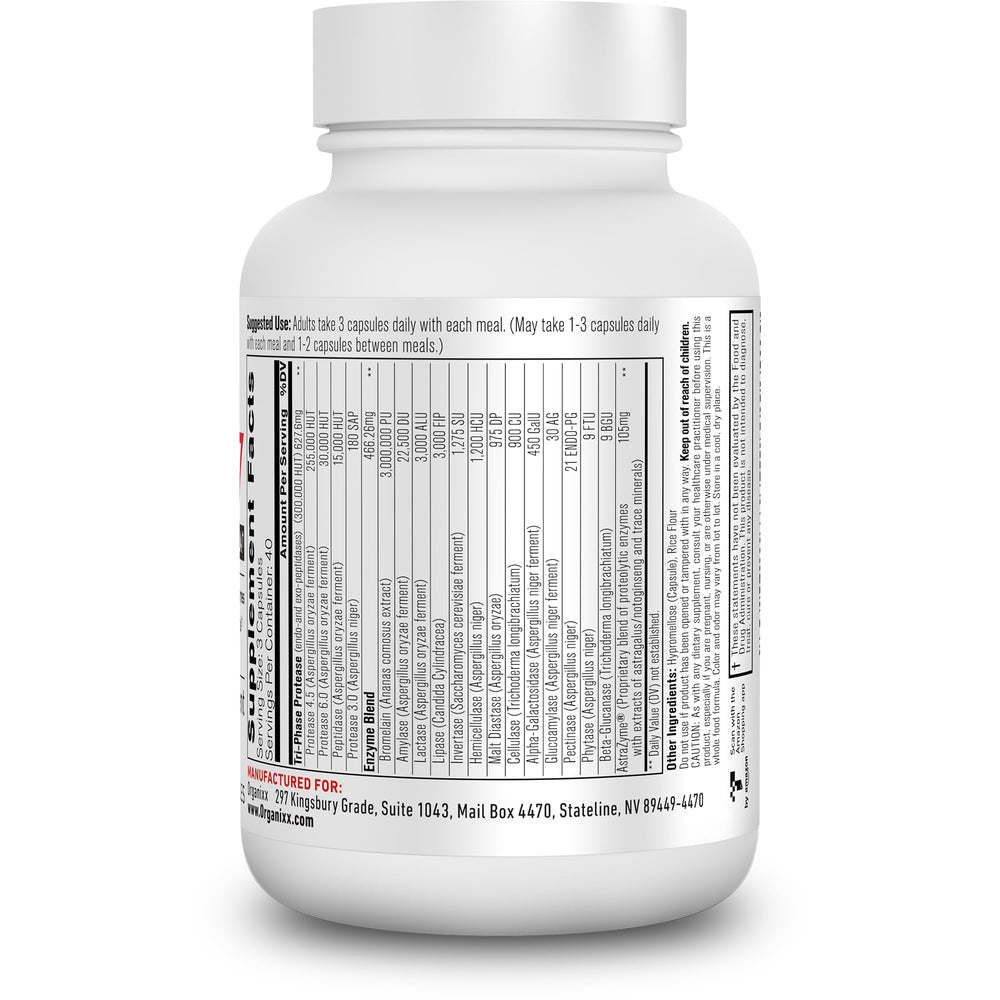 Organixx Enzyme 17 bottle label closeup highlights vegan, non-GMO ingredients.