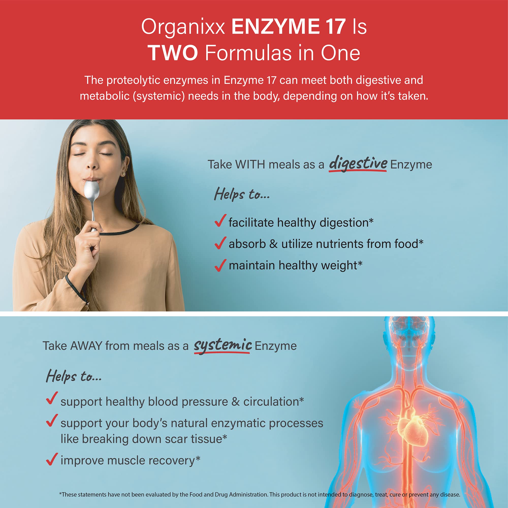 Organixx Enzyme 17 pure ingredients emphasize clean formula.