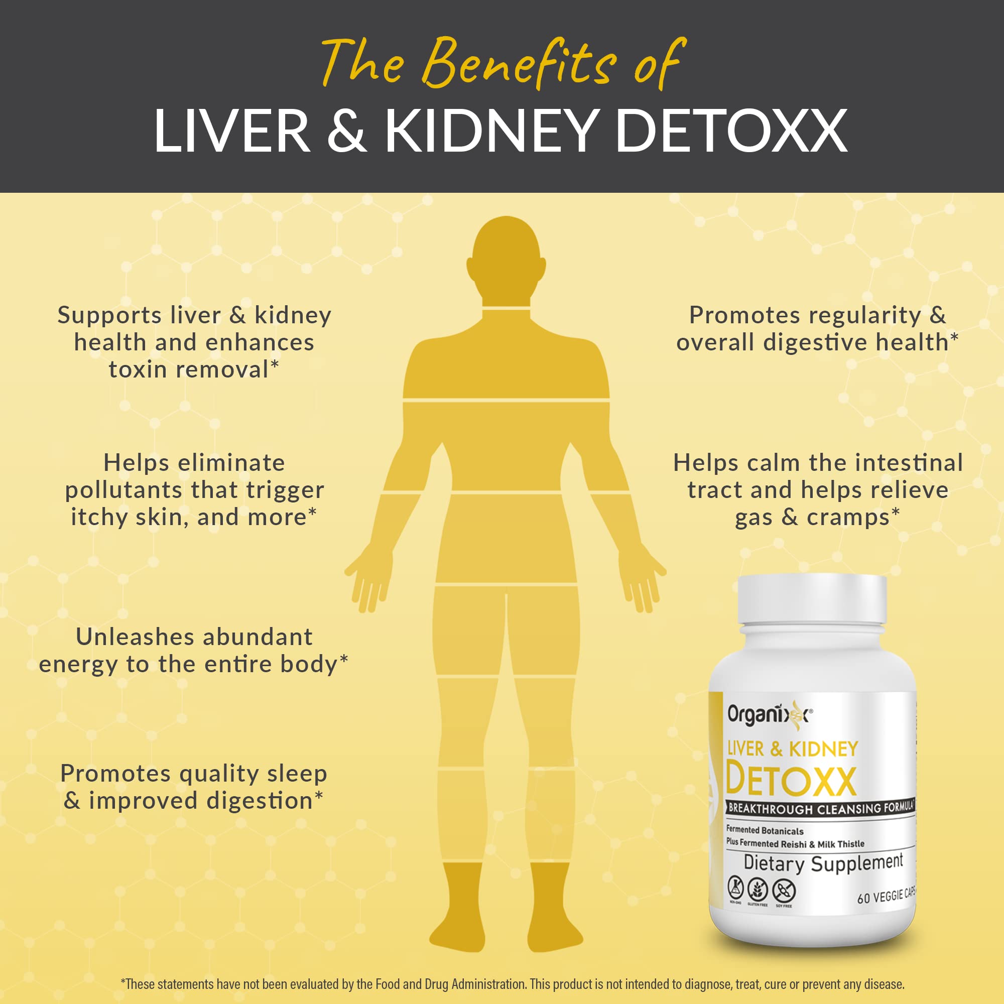 Organixx Kidney and Liver Support label detail highlighting natural ingredients
