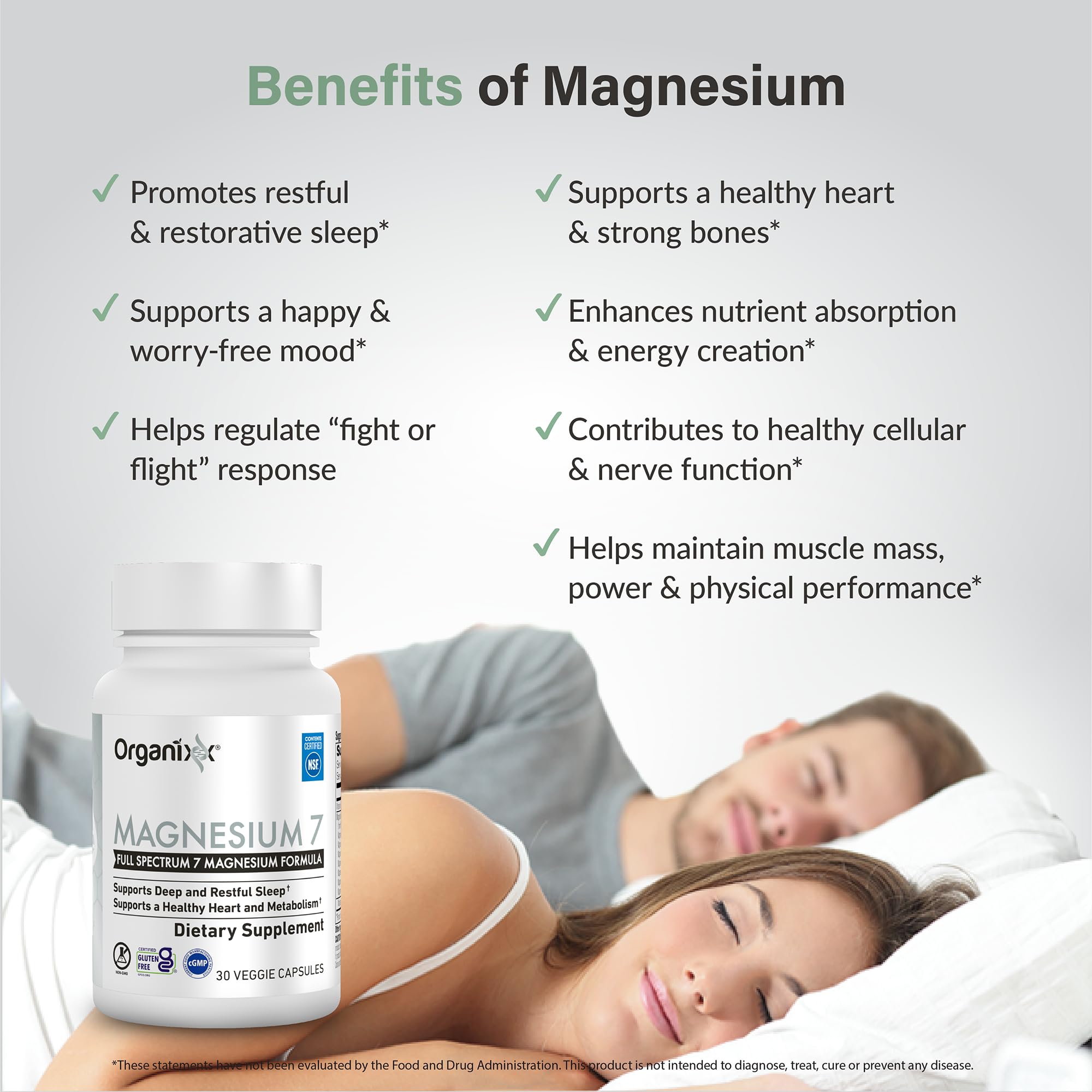 Organixx Magnesium ingredient panel shows seven magnesium forms.