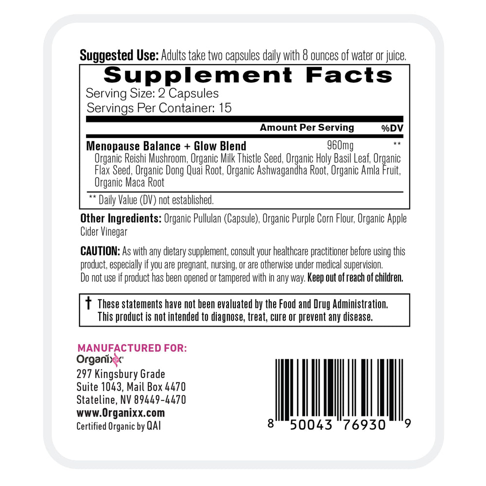 Organixx Menopause Balance Glow with ashwagandha supports calm moments and balanced energy.