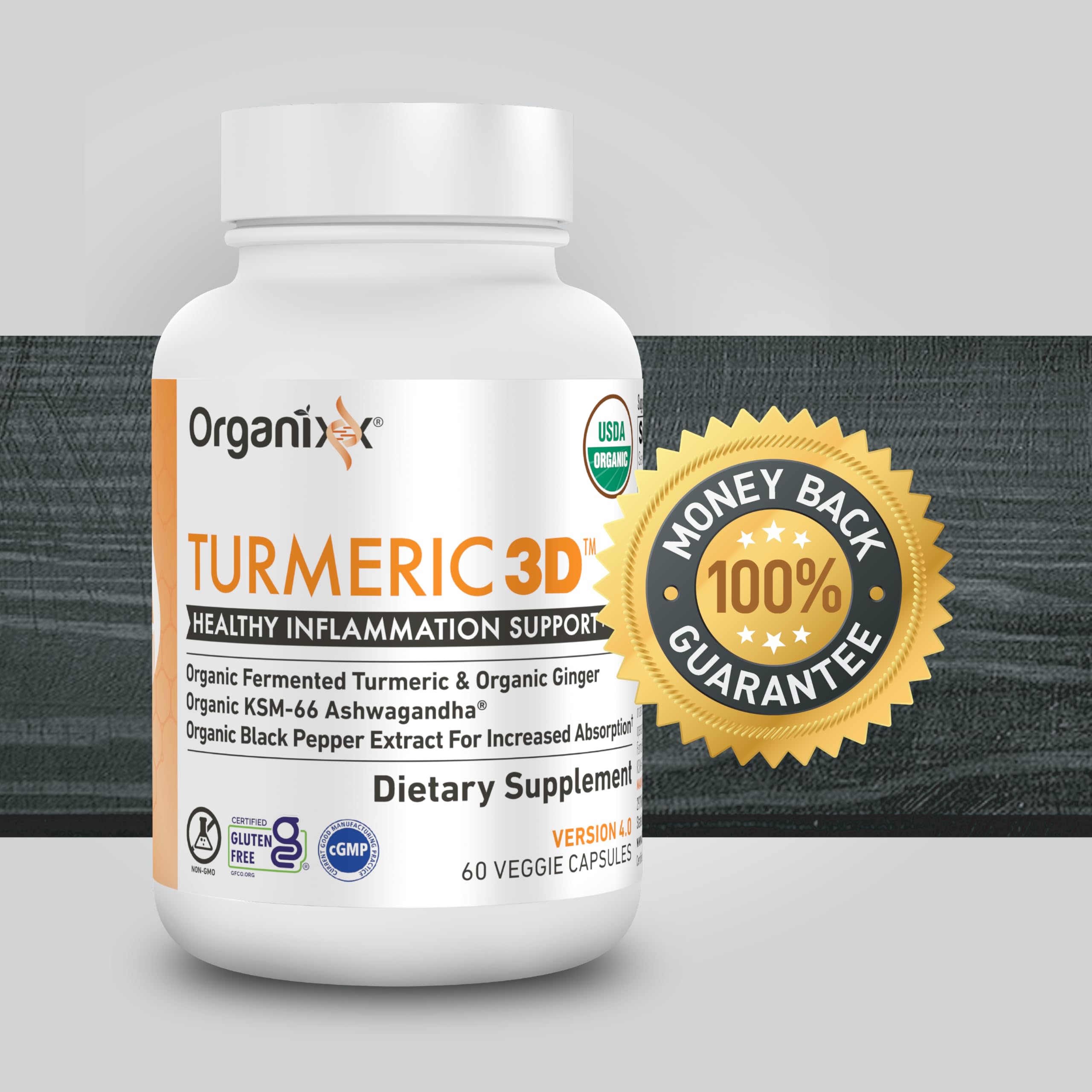 Organixx packaging showing 60 capsules and clean label design for organic choice.