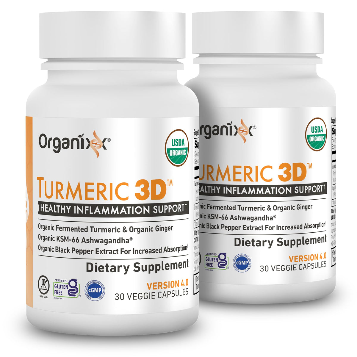 Organixx turmeric-curcumin bottle front showing fermented formula for immune support.