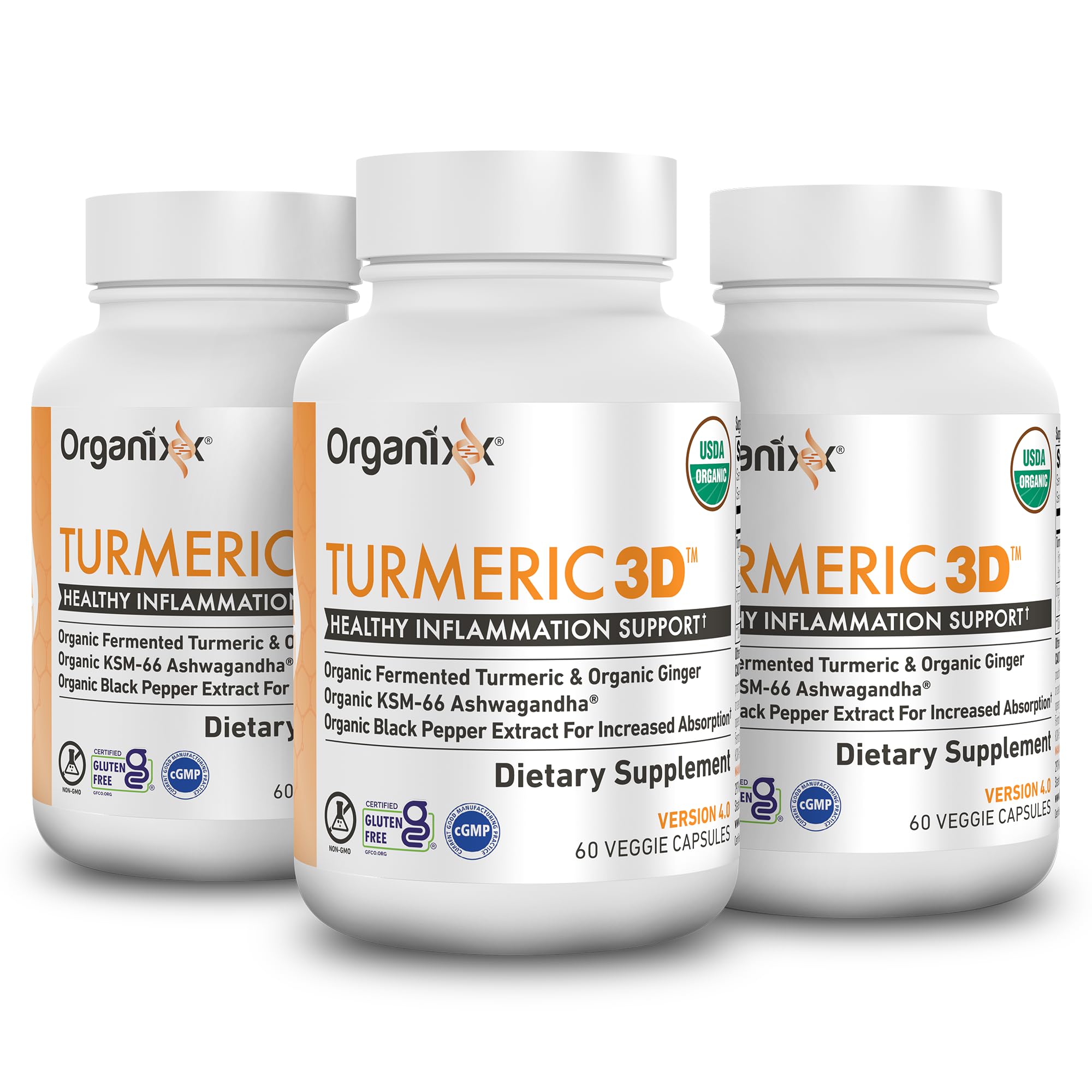 Organixx Turmeric Curcumin bottle front, fermented for enhanced bioavailability