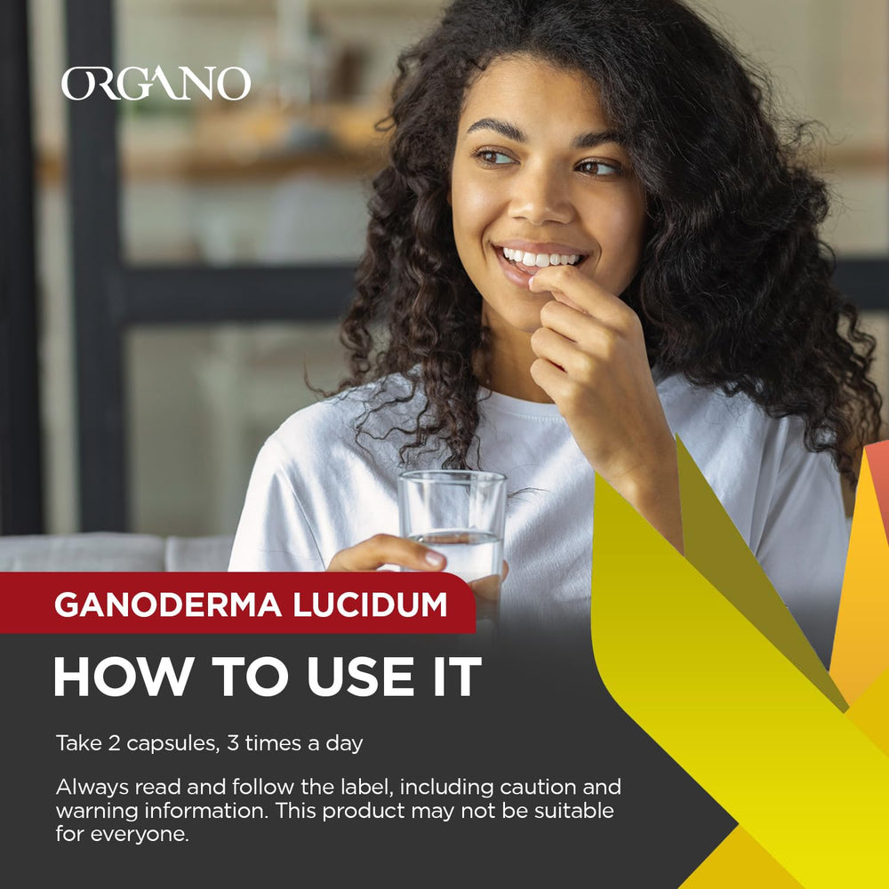 Organo OGX Ganoderma Lucidum bottle in use during daily health routine.