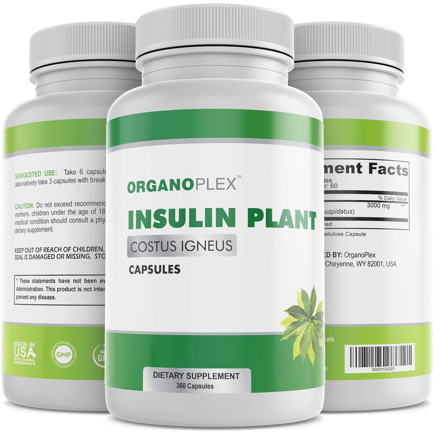 Organoplex Insulin Plant bottle with 360 veggie caps for daily wellness