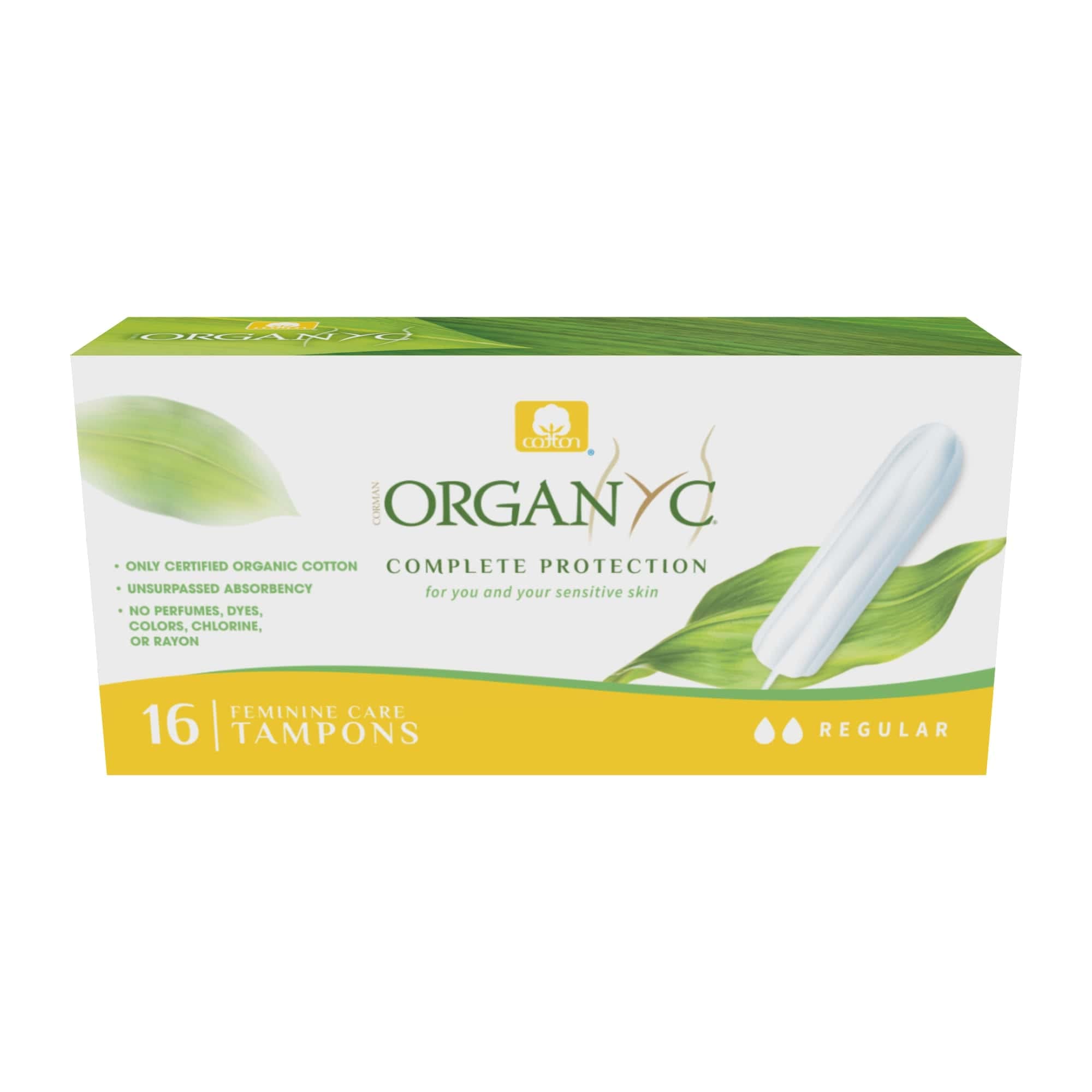 Organyc tampon with textured absorbent core for reliable protection.