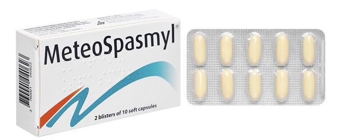 ORGMAX MeteoSpasmyl bottle with soft capsules for digestive comfort.