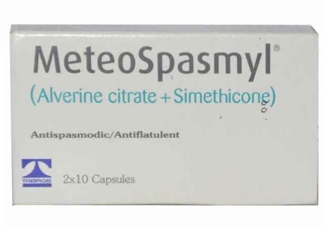 ORGMAX MeteoSpasmyl soft capsules close-up showing gentle relief potential.