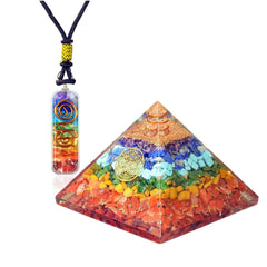 Orgonite Crystal Seven Chakra Pyramid front view promotes energy balance at home